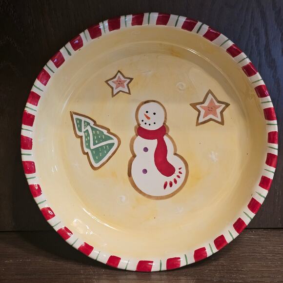 Old Fashion Ginger & Spice Gingerbread Pie Plate Dish Christmas Winter 10" x 2" - Picture 1 of 3